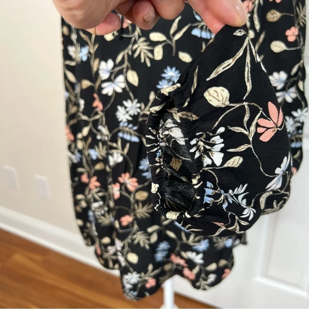 ! LOFT Floral Ruffle Tie Neck Blouse, - Picture 9 of 11